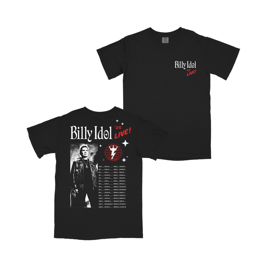 Camiseta Unissex Oversized Plus Size Feminina Masculina Billy Idol Live 25 Tour Preta Estampada  Estilosa Moderna Moda