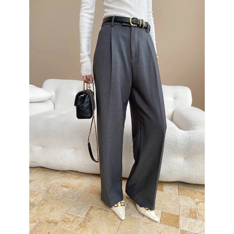 SN8006 Casual Yuppie Estilo Tencel Lã Misturada Frente Média Engomar Costura Drape Suit Calças SN8006