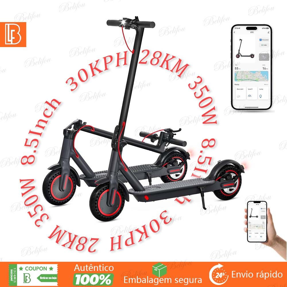 Patinete Elétrico Adulto Dobrável 350W Bivolt Até 150Kg 28KM Autonomia Velocidade 30KM/H Scooter Portátil Reforçado