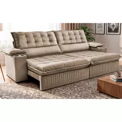 Sofá Retrátil e Reclinável 2,40m Molas Ensacadas Dream. Velusoft Cama inBox