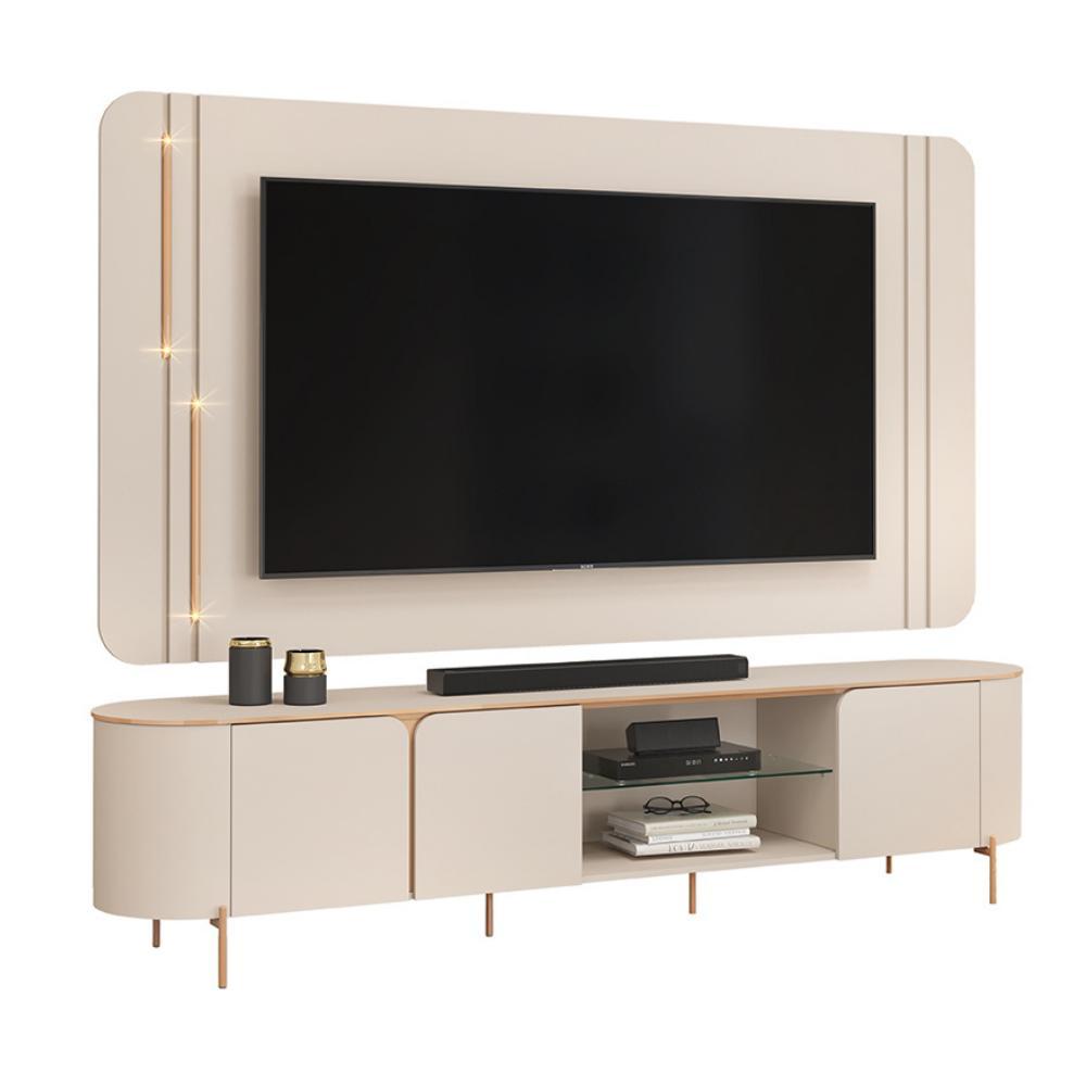 Rack Bancada com Painel Led Para TV Até 75 Polegadas Lívia Off White em Oferta na Shopee