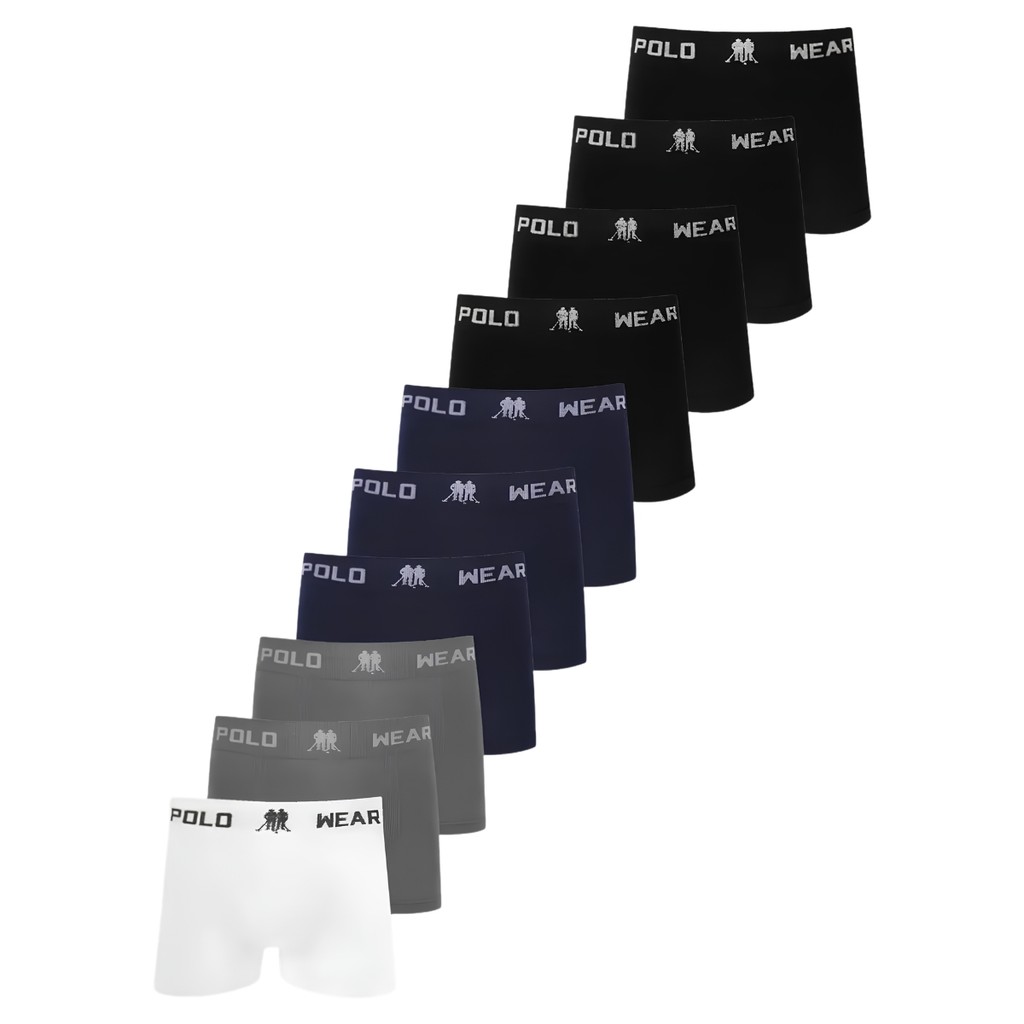 Kit 10 Cuecas Boxer Polo Wear Sem Costura Microfibra