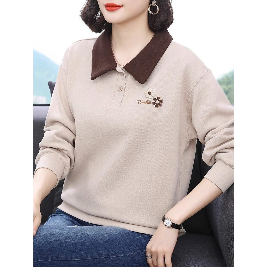 Mãe usar moletom Casual feminino solto All-match primavera outono exterior wear 2026 novo estilo de meia-idade idosos mo