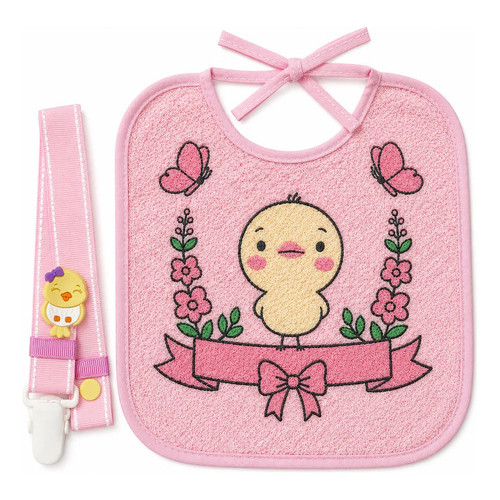 Prendedor Chupeta + Babador Impermeável Acessório Infantil Menina Conforto Pássaro Enxoval Angu Bebê