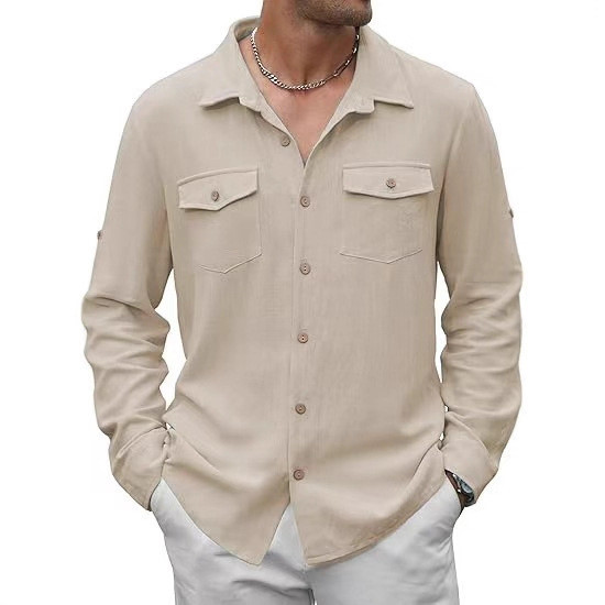 Outono negócios algodão linho camisa Casual moda japonesa cor sólida camisa de manga comprida masculina beleza tamanho 7