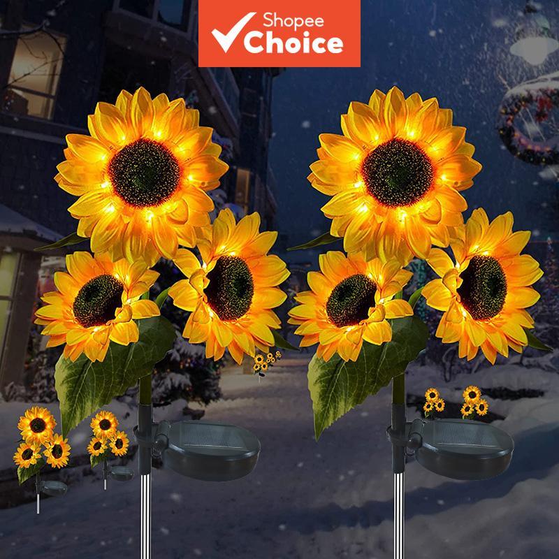 Um Conjunto De Luz LED De Girassol Movida A Energia Solar Para Jardim , Lâmpada De Flores Artificiais À Prova D'água Bra
