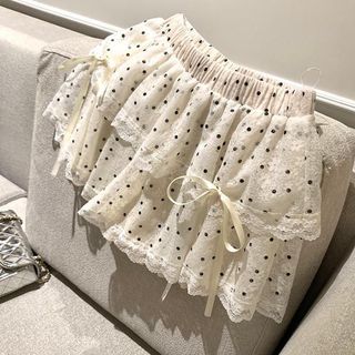 Doun Girl Waltz Polka Dot Lace Laced-Up Bolo Saia Doce Requintado Feminino Saia Curta Feminina