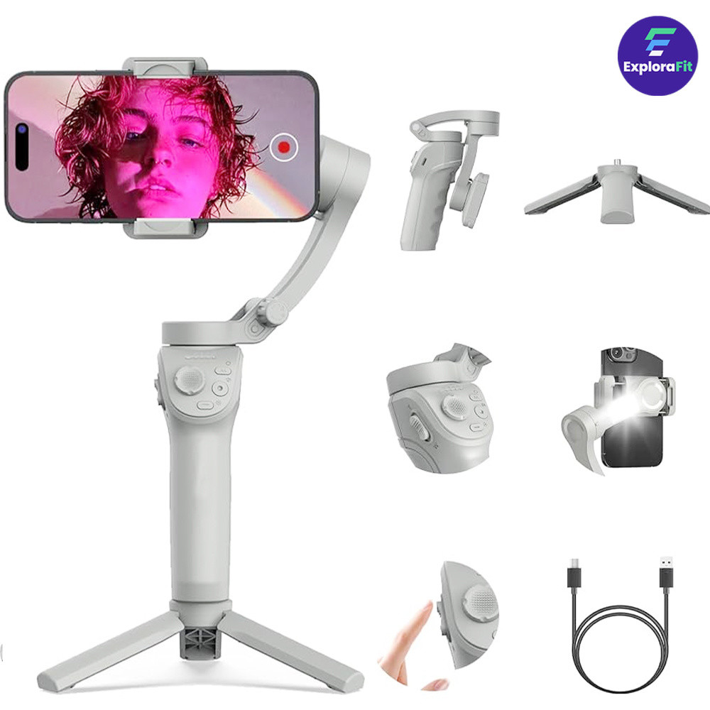 Estabilizador Gimbal para Celular com Rastreamento Facial Inteligente e IA, Tripé Dobrável Profissional para Vídeos