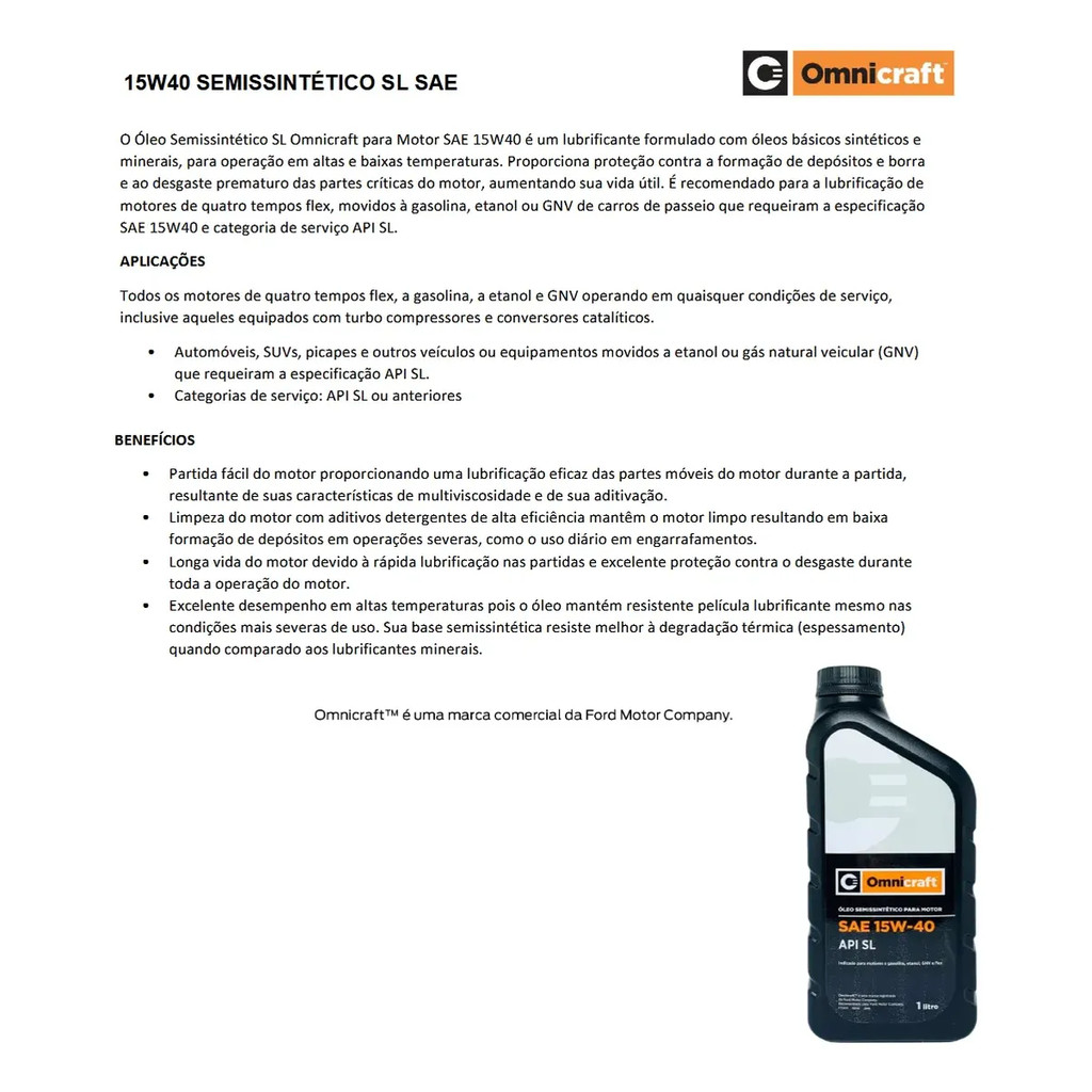 4 Litros de Óleo de Motor Omnicraft 15w40 — imagem 2 de 2