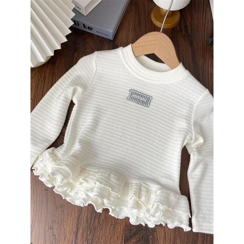 Meninas primavera outono bolo renda listrado manga comprida camiseta bebê menina primavera camisa de fundo crianças prim
