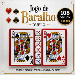 Baralho Duplo 108 Cartas com 6 Dados Jogos de Carta em Familia Amigos Truco Poker Presente Pai Final de Ano Natal Viagem