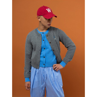 CLP azul cinza falso malhas de duas peças Cardigan camisola jaqueta masculina miu série dupla camada de manga comprida e