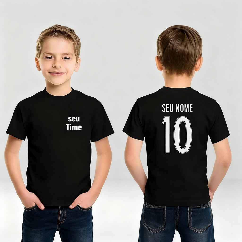Camisa Camiseta Infantil Personalizada 100% Algodão Nome  Número é Time Envio Imdeiato