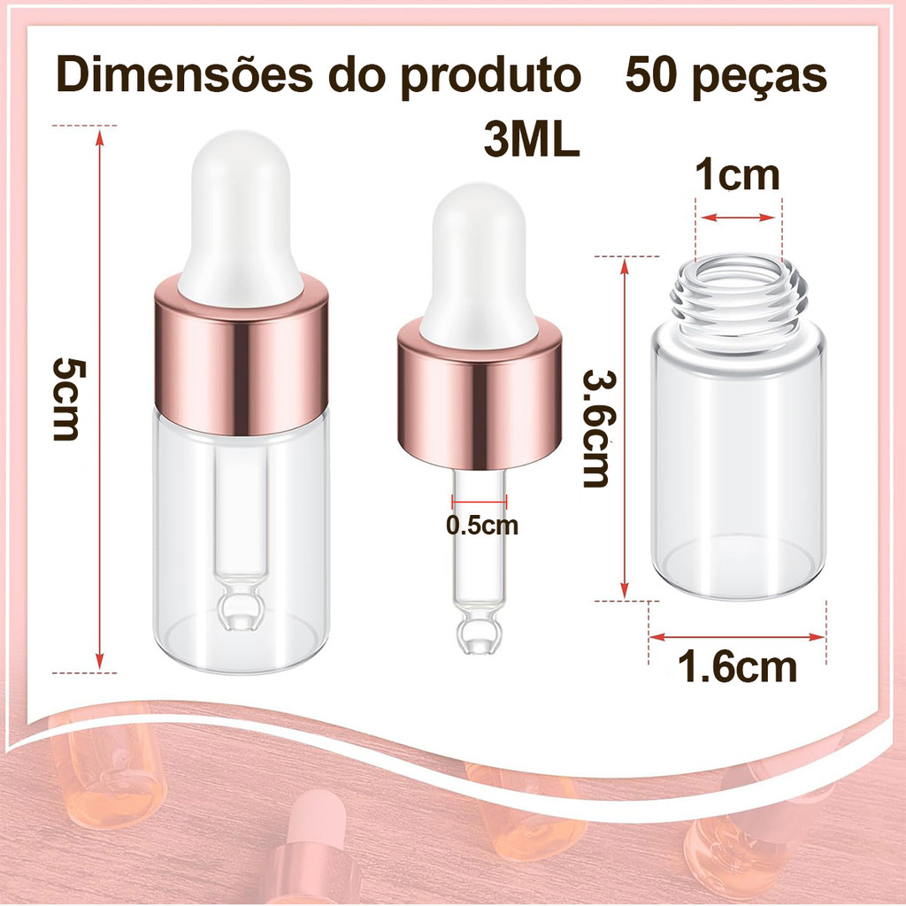 Conjunto 50 Frascos Mini de Vidro com Conta-Gotas, Leves e Compactos para Cosméticos, Óleos e Líquidos — imagem 2 de 2
