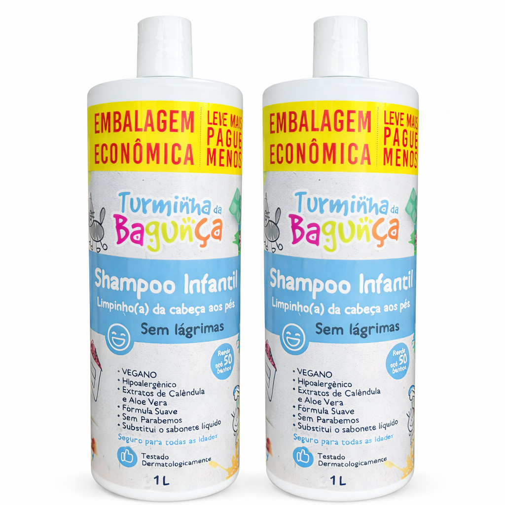 Kit 2 Shampoo Infantil 1L Cada | Banho Fácil Bebê e Sem Lagrimas – Turminha da Bagunça