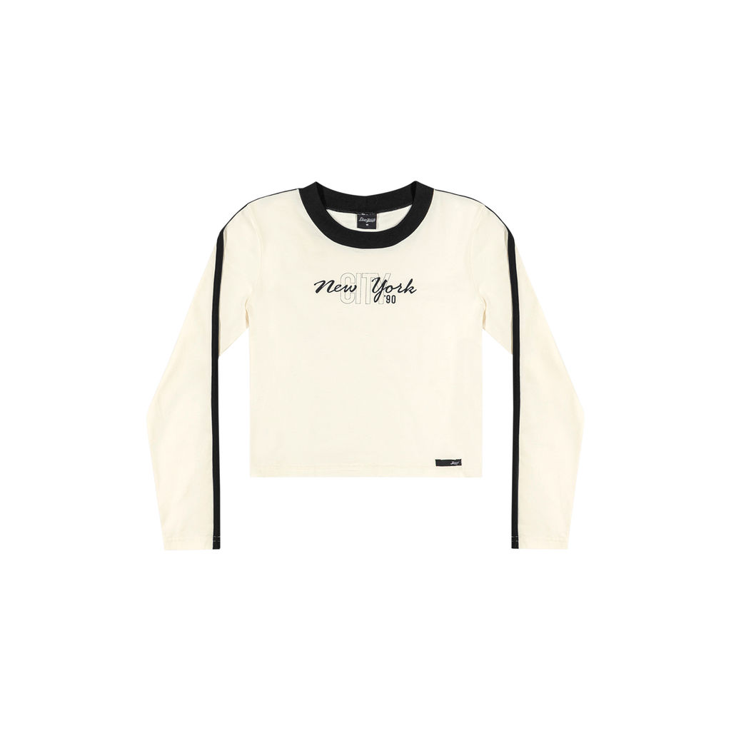 Blusa Juvenil Menina Manga Longa Contraste Beats Bege