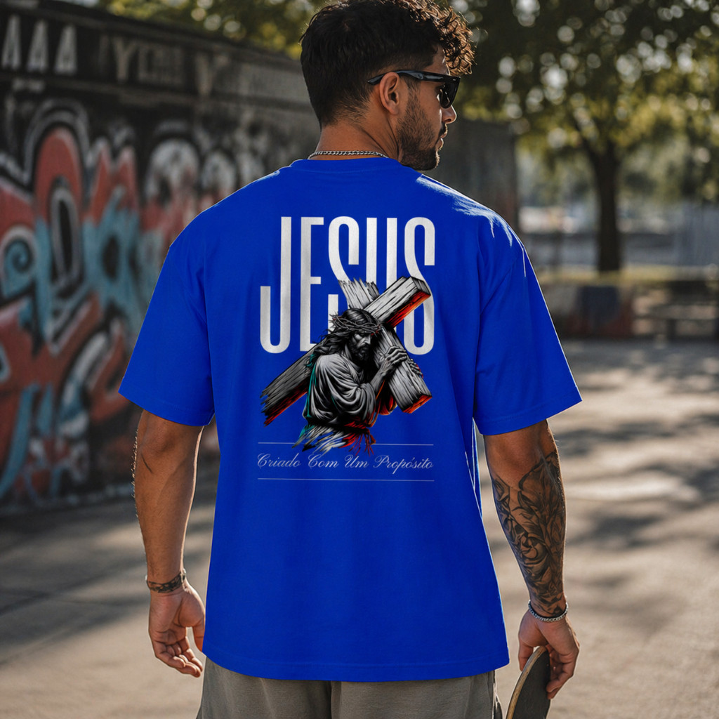 Camiseta Oversized Masculina Jesus Camisa Básica Evangélica Algodão Unissex Estampada