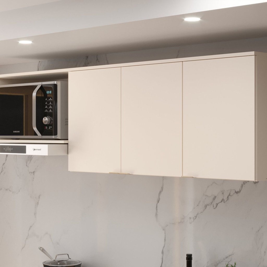 Aéreo 190cm 3 Portas com Nicho para Microondas Ayla Yescasa Bege/Off White