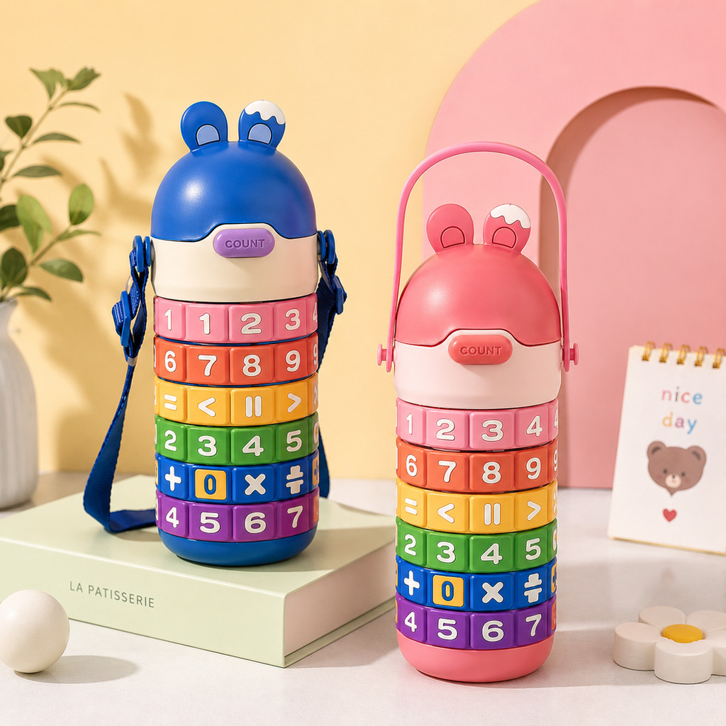 Copo 430ML Garrafa Térmica Infantil De Inox Com Canudo E Tabuada Colorida SUPER QUALIDADE