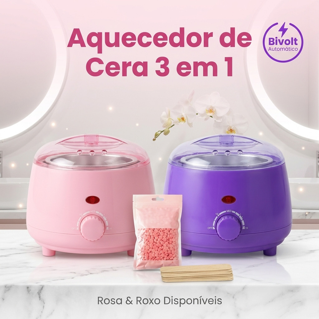 Aquecedor de Cera Elétrica 3 em 1 para Depilação Profissional com Controle de Temperatura e Kit Completo