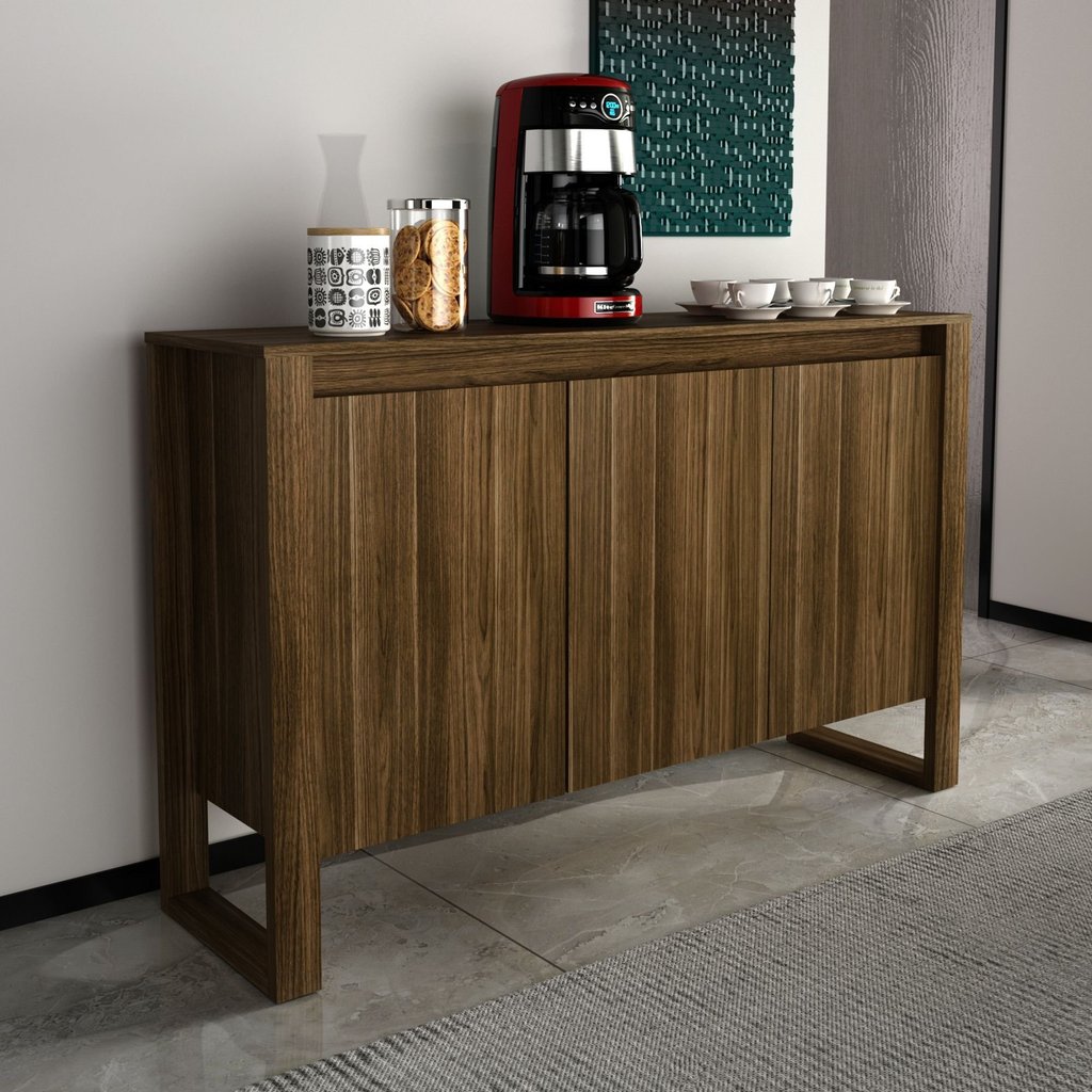 Balcão para Escritório 136cm com 3 Portas e 1 Prateleira ME4147 Marrom Nogal