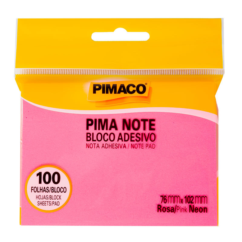 Bloco recado adesivo Pima Note Rosa Neon 76x102mm 100 fls Pimaco