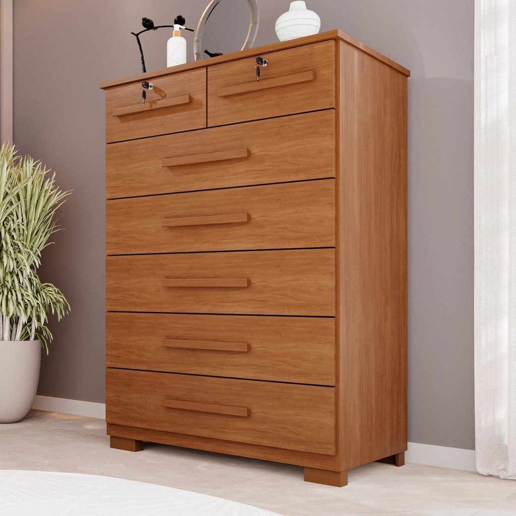 Cômoda para Quarto 7 Gavetas Topázio Expresso Móveis Marrom/Cinamomo Cinamomo