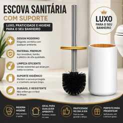 Escova Sanitária com Suporte Luxo Aço Inox e Bambu Escova para Vaso Sanitário Banheiro Premium