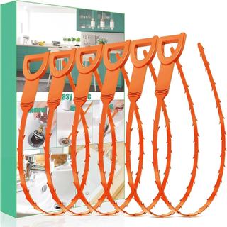 Desentupidor de Drenos para Cabelos - Kit com 6 Peças para Desentupir Pias e Chuveiros com Embalagem Exquisita (Laranja)