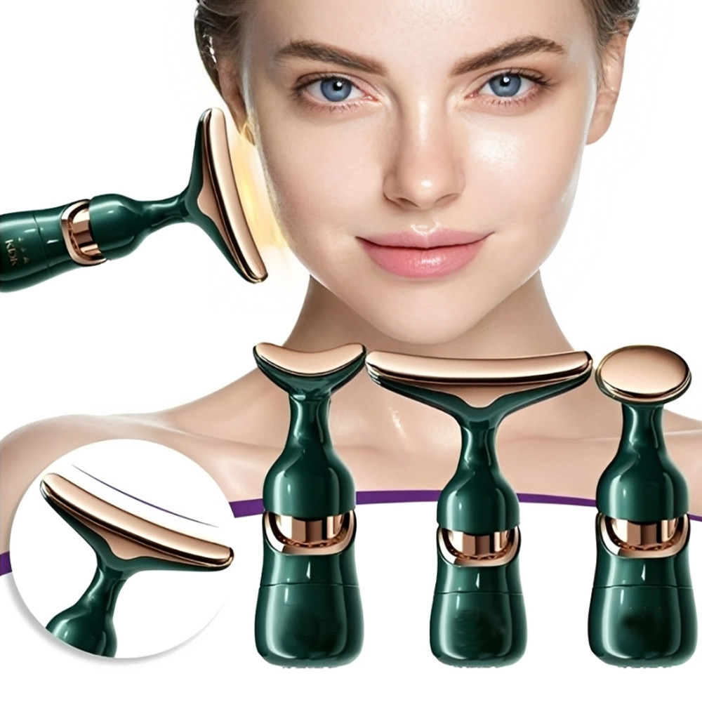 Massageador Antirrugas e Levantador Facial N7 – 3 em 1 com Vibração Sônica e 3 Cabeças de Massagem