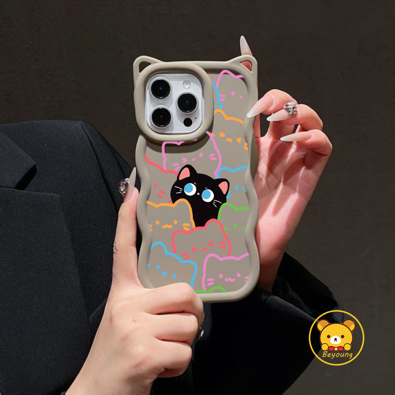 Capa De Telefone Com Orelhas De Gato Onda 3D Para Samsung Galaxy A37 A36 A26 A35 A25 A34 A24 A33 A23 A32 M32 M23 A31 A30