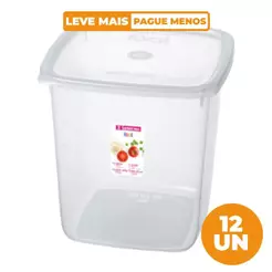 Kit 12 Potes Plásticos Quadrados Mantimentos Fácil Cristal 7L Sanremo