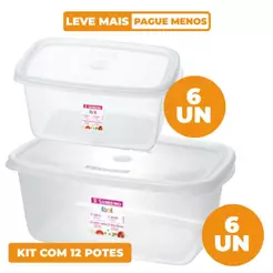 Kit 12 Potes Plásticos Retangulares Fácil Cristal 1,4L e 3,2L Sanremo