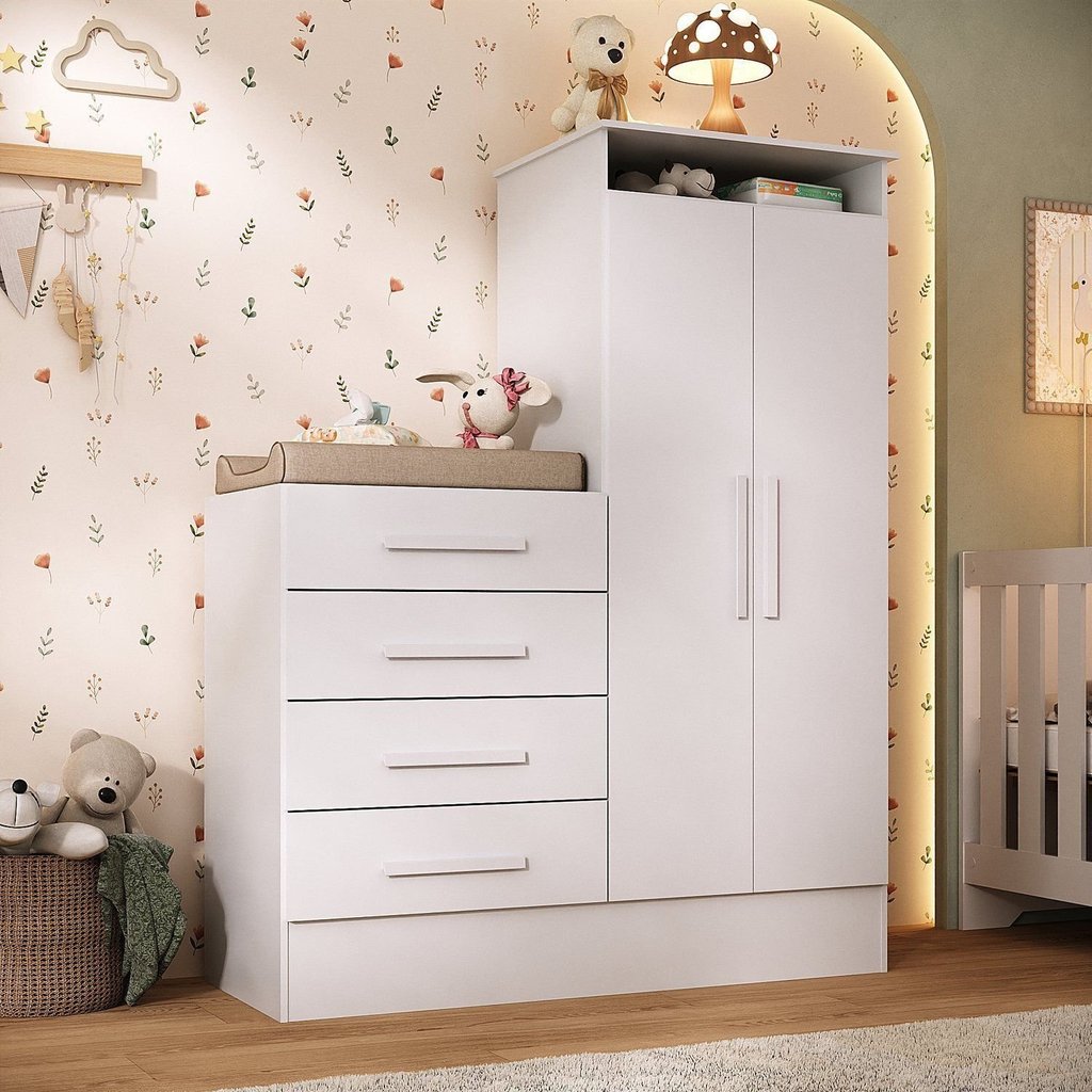Cômoda 4 Gavetas 2 Portas Primeiro Sonho Branco Espresso Móveis