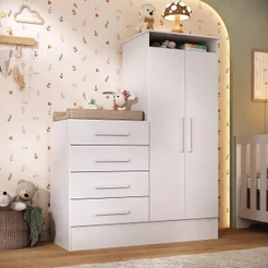 Cômoda 4 Gavetas 2 Portas Primeiro Sonho Branco Espresso Móveis