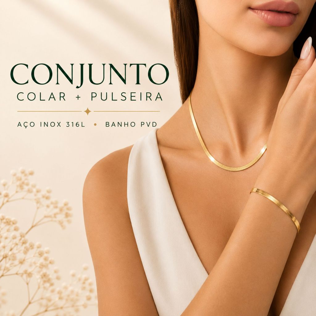 Kit Conjunto Choker e Pulseira Feminina Aço Inoxidável Elegante Nao Escurece