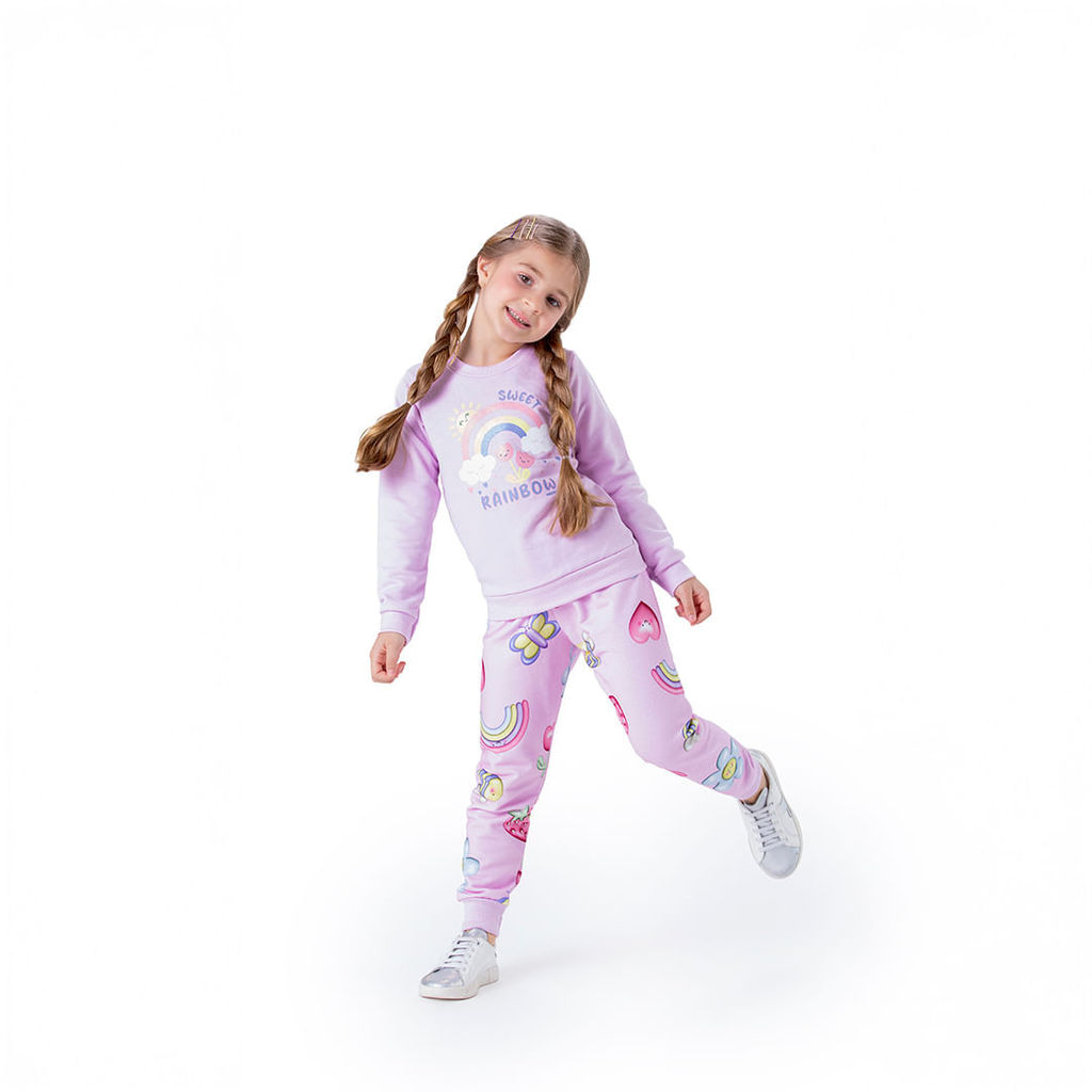Conjunto Longo Moletom Sweet Rainbow Infantil Menina Marisol
