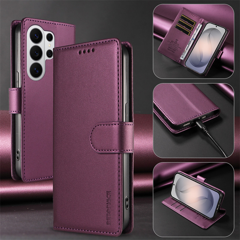 Capa De Couro Flip Para Samsung A73 A57 A56 A54 A53 A52 A37 A36 A35 A34 A33 A32 A27 A26 A25 A24 A23 A22 Preto Roxo Rfid 