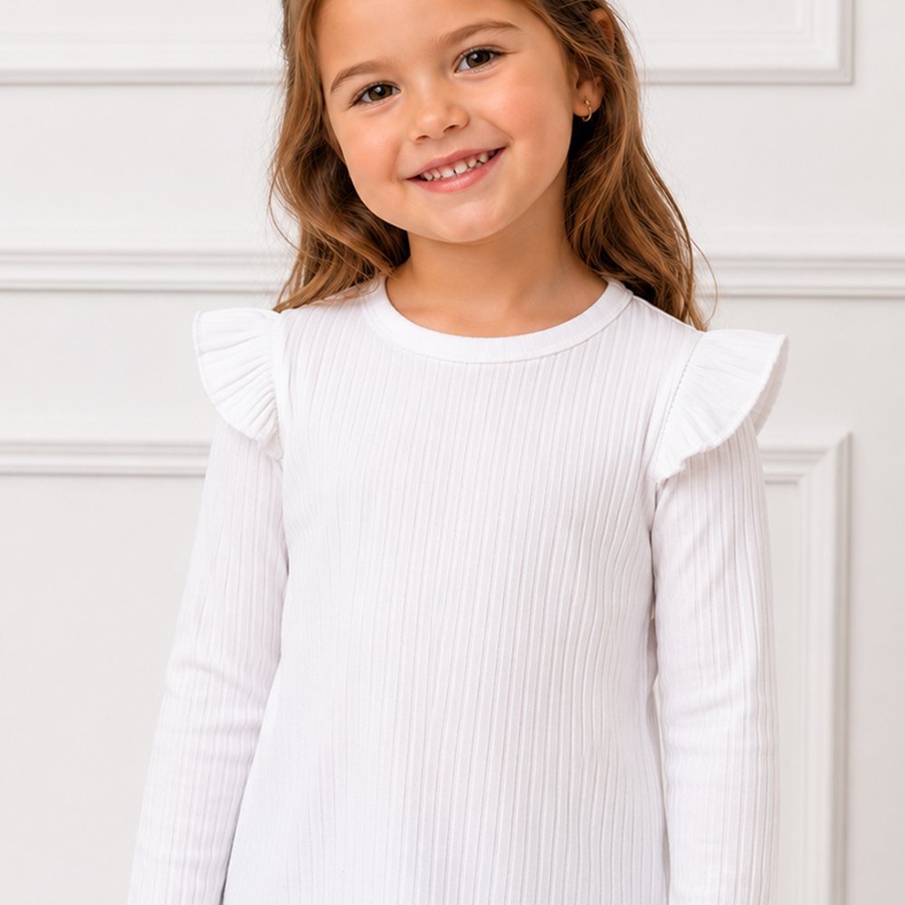 Blusa Infantil Manga longa Branca Ribana Canelada