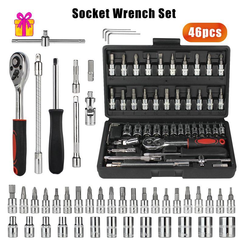 [INTH] 46 Unidades Kit De Ferramentas De Reparo De Carro Conjunto De Soet De 1/4 De Polegada Ferramenta Chave De Torque 