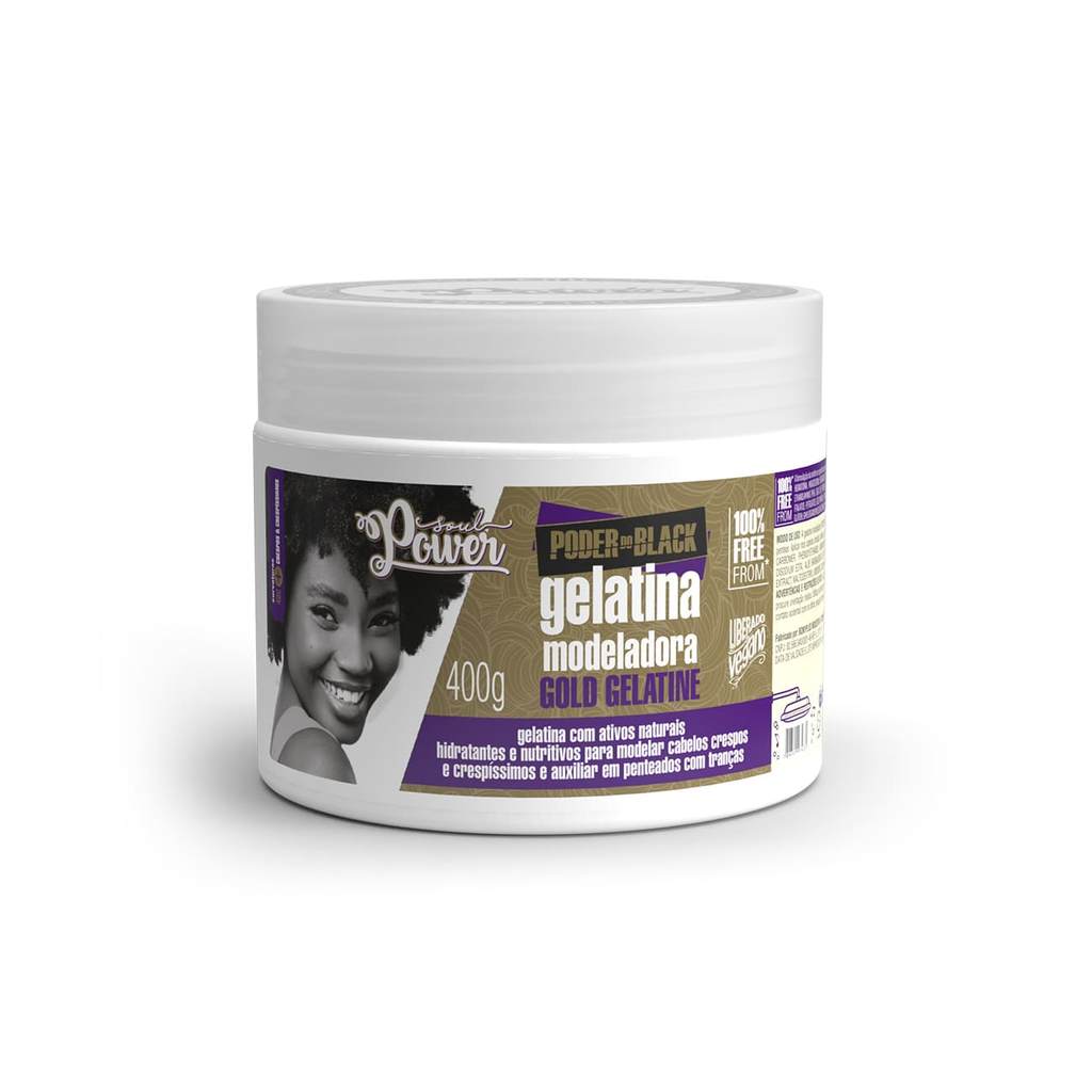 Gelatina Modeladora Black Gold Gelatine Soul Power - Facilita Finalizações e Penteados em Cabelos Crespos - 400g