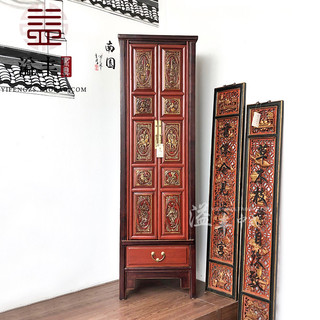 Novo estilo chinês estante de madeira maciça antigo armário de exibição prateleira angustiado armário de armazenamento m