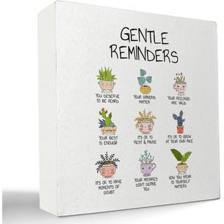 kunlisa Lembretes Gentis Saúde Mental Placa Decorativa Divertida em Caixa de Madeira com Planta em Vaso para Decoração d