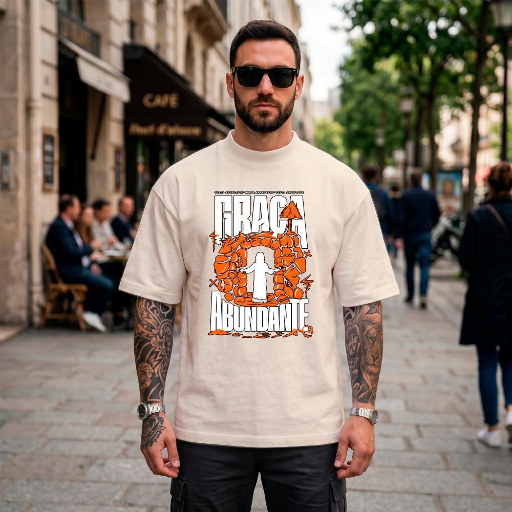 Camiseta Oversized Suedine Masculina Estampada GRAÇA ABUNDANTE Streetwear