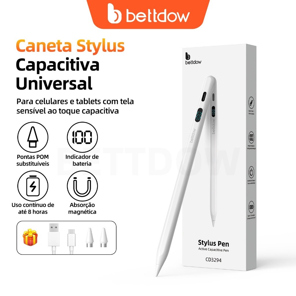 Caneta stylus BETTDOW GD16 com indicador LED de bateria testada em celulares App