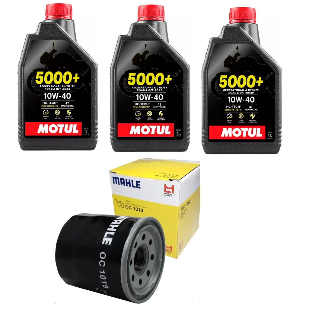 KIT TROCA ÓLEO YAMAHA XJ6 R3 MT03 MT07 MT09 NINJA 3x MOTUL 5000+ JASO MA2 10W-40 4T 1L semissintético + 1 FILTRO MAHLE