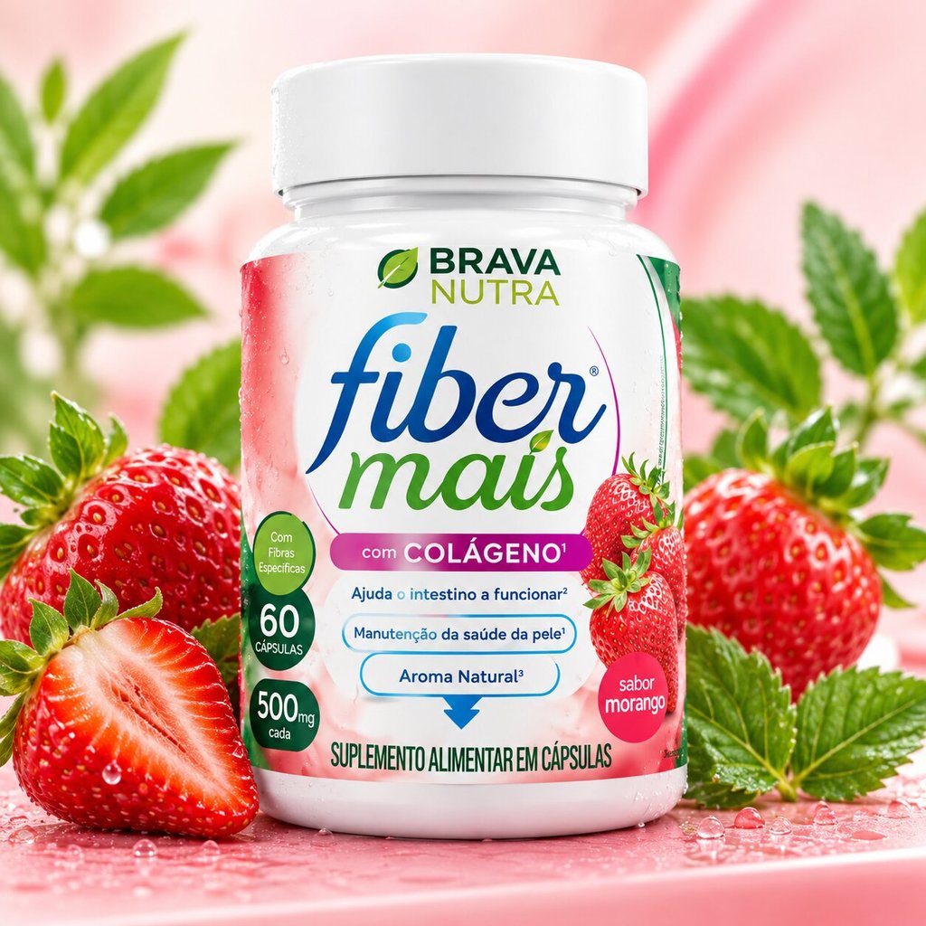 FB Mais Colágeno Brava Nutra 60 Cápsulas | Sabor Morango | Envio Imediato