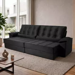Sofá Retrátil Reclinável 3,00m Ascari Suede Velut Preto molas Ensacadas - King House