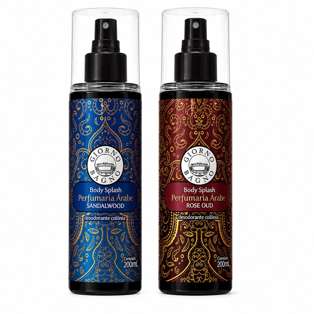 Kit 2 Body Splash Perfumaria Árabe Sandalwood e Rose Oud Giorno Bagno 200ml Desodorante Colônia