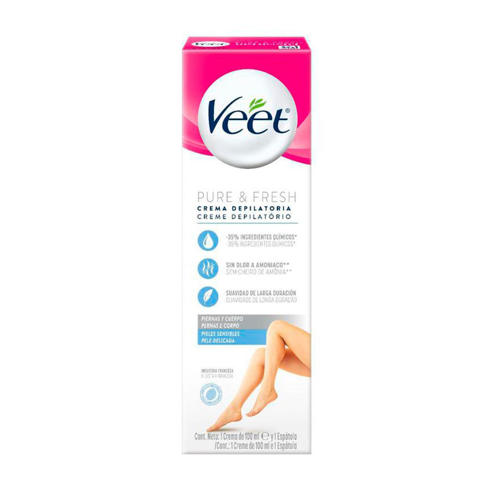 Creme Depilatório Veet Pure & Fresh Pernas e Corpo Pele Delicada 100ml